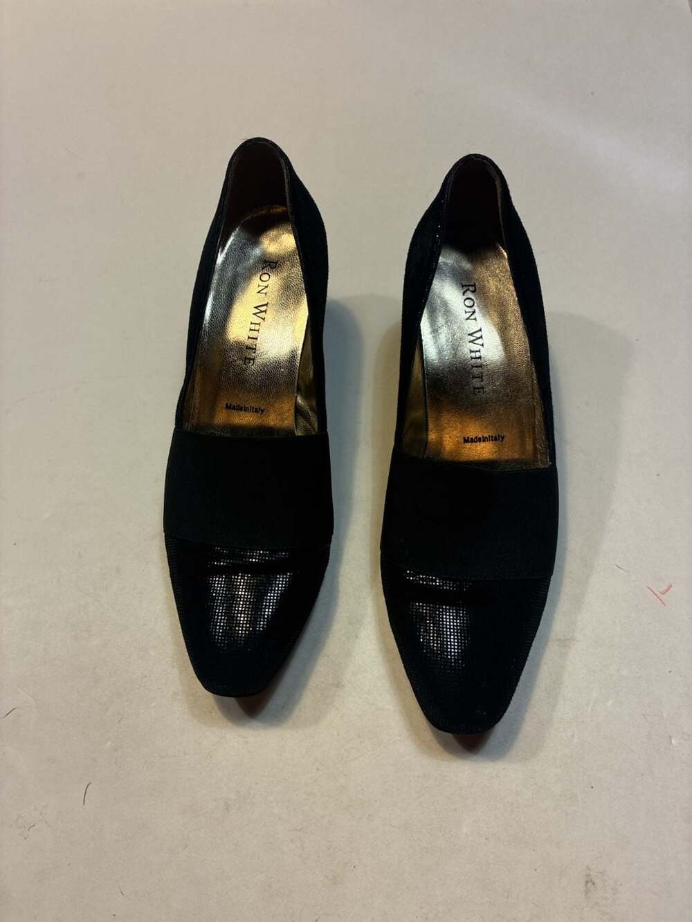 Ron White Black Suede and Mesh Wedge Heels Made in Italy